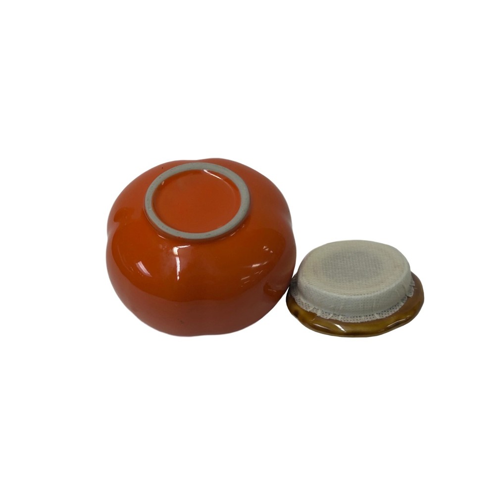Delicate Orange Persimmon Shape Stem Lid Ceramic Display Art ws4507