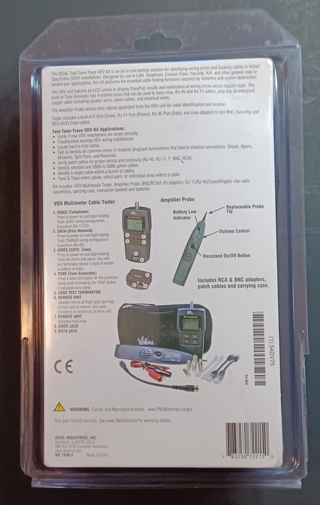 IDEAL 33-866 Test-Tone-Trace VDV Kit VOICE/DATA/VIDEO CABLE TESTING
