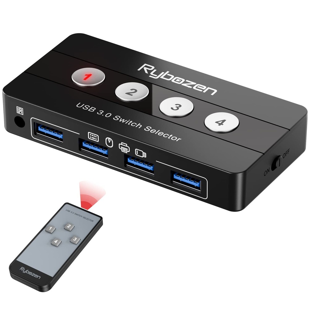 USB 3.0 Switch Selector, 4 Port KVM Switch USB Peripheral Switcher Box, 4 Comput