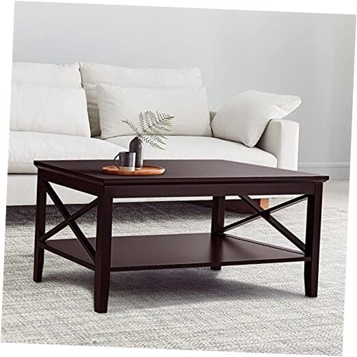 Oxford Coffee Table with Thicker Legs Wood Coffee Table with Storage Espresso
