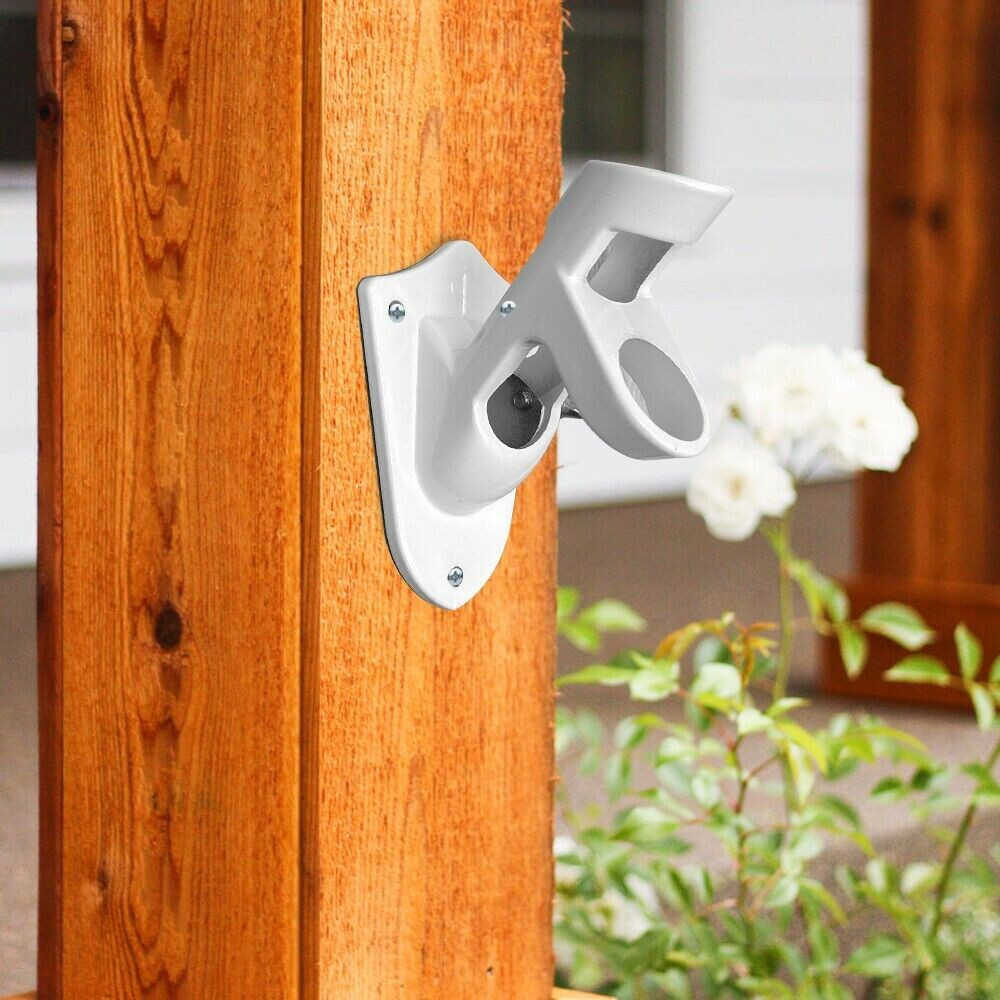 2 Position Flag Pole Bracket White Aluminum Wall Mounted Flag Pole Bracket