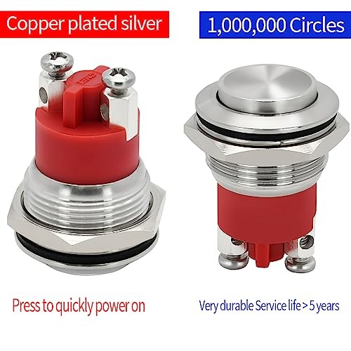 5Pcs 19mm Momentary Push Button Switch High Round IP68 Waterproof 5Pcs Silver