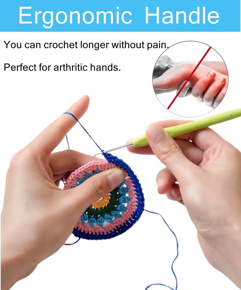 Crochet Hook Set,14 Sizes Hooks for Arthritic light blue