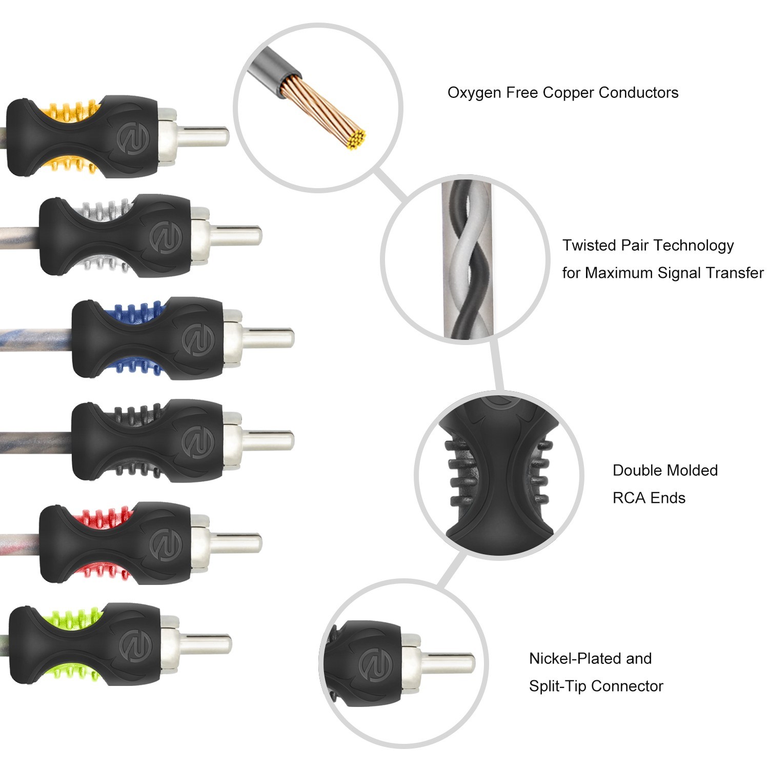 6Channel RCA Audio Cable RECOIL RCI617 99.99% Oxygen Free Copper 17ft