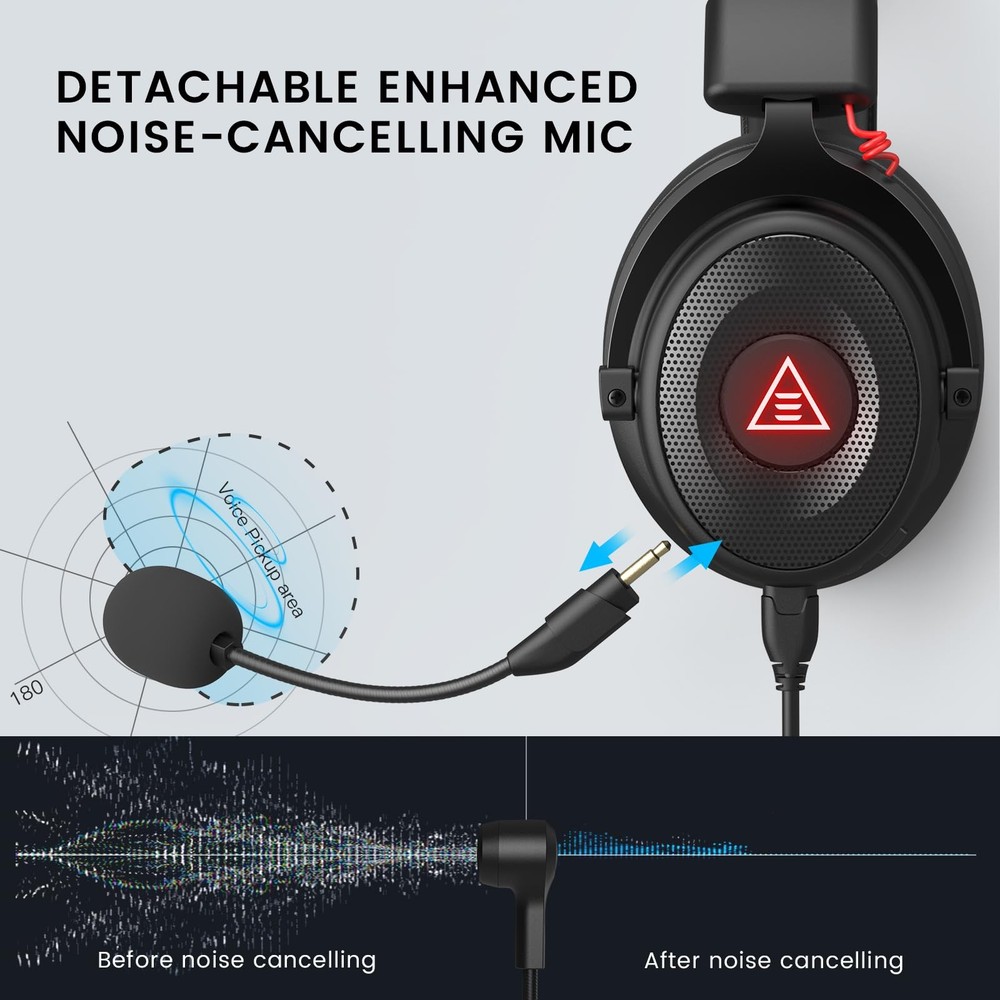 EKSA E900 Pro USB Gaming Headset for PC - Computer Headset with Detachable