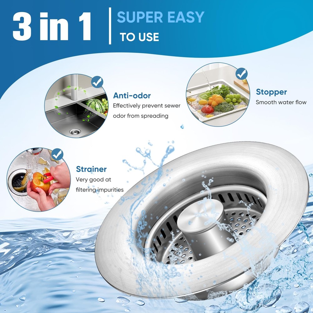 2 Pack Sink Drain Strainer Kitchen Sink Drain Strainer&Sink Stopper,Stainless...