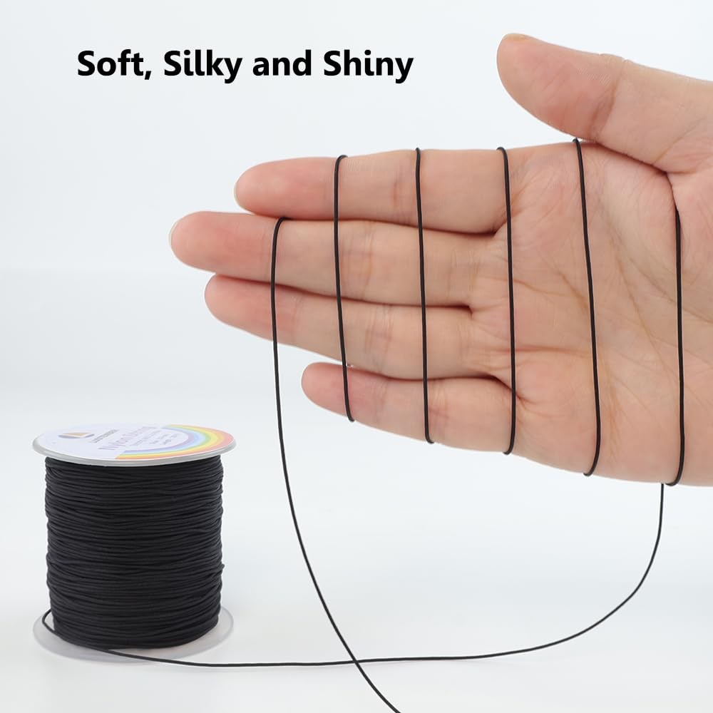 0.8mm Nylon String, Strong Bracelet Durable Cord Black, Black