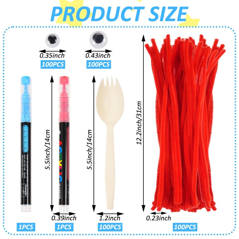 100 Sets Fork Craft Kit Disposable Creativity Sporks Fork Creativity Set Incl...