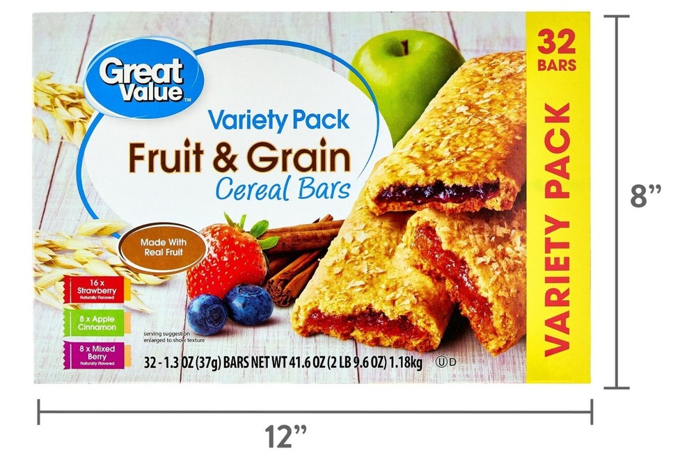 Great Value Fruit & Grain Cereal Bars Variety Pack 32ct