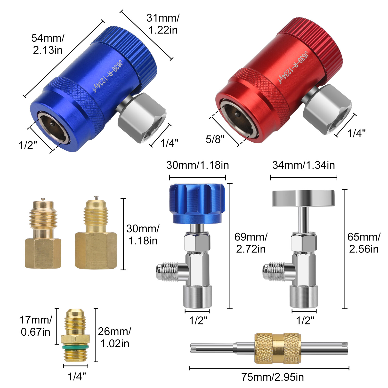 Car A/C R1234YF Quick Coupler Adapter Set with Self-Sealing & Puncture Can Tap