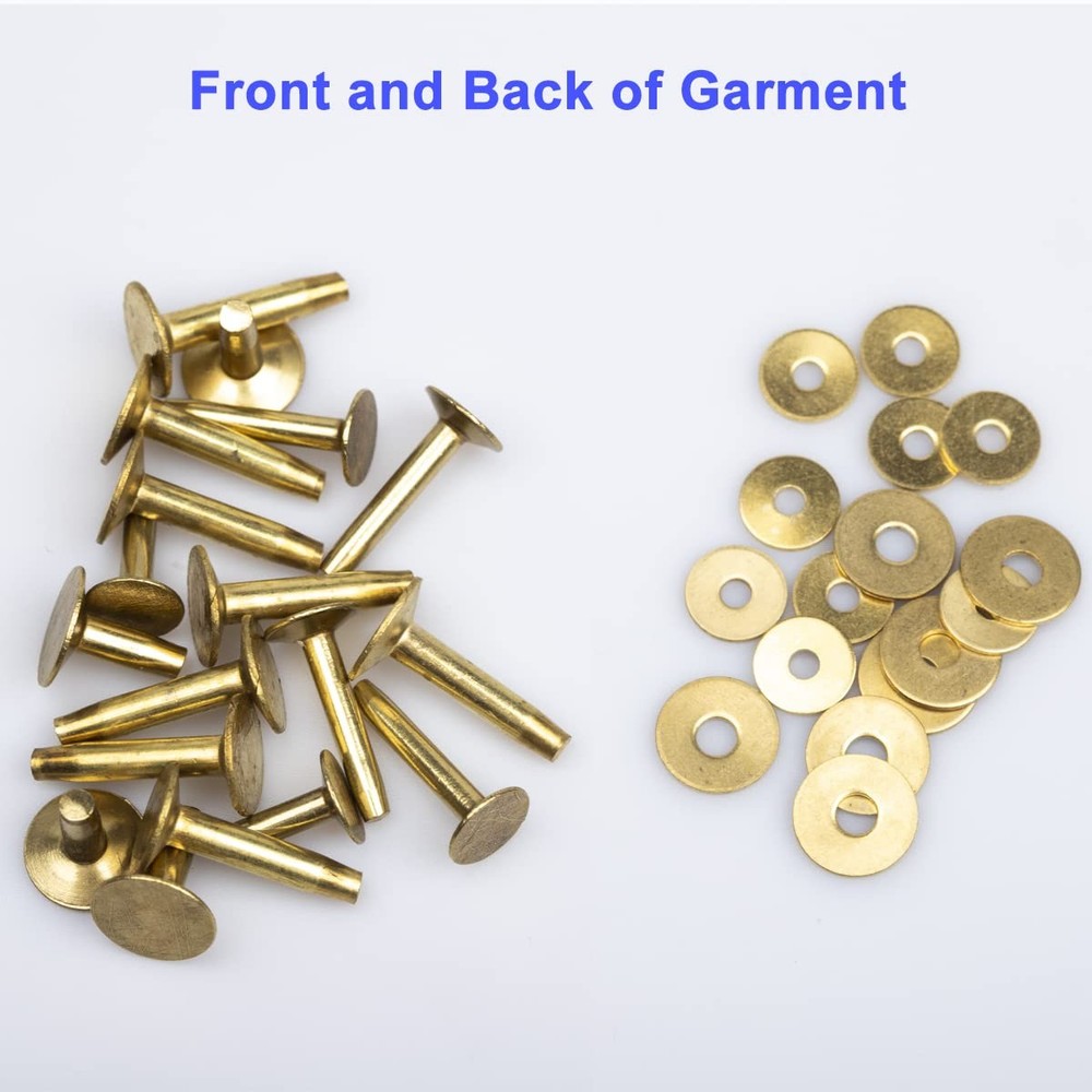 100 PCS Copper Rivets And Burrs Solid Brass Studs Leather Craft Decor 9x14mm