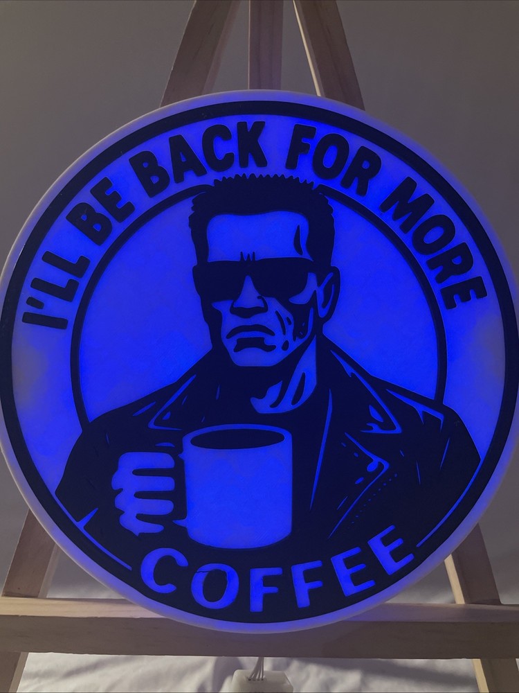 Terminator I’LL BE BACK 3D Printed wall Lamp with remote coffee lover edition