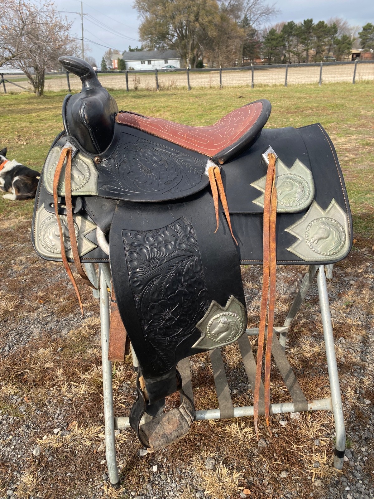 Vintage/Antique 13" youth Western parade saddle w/silver horse heads