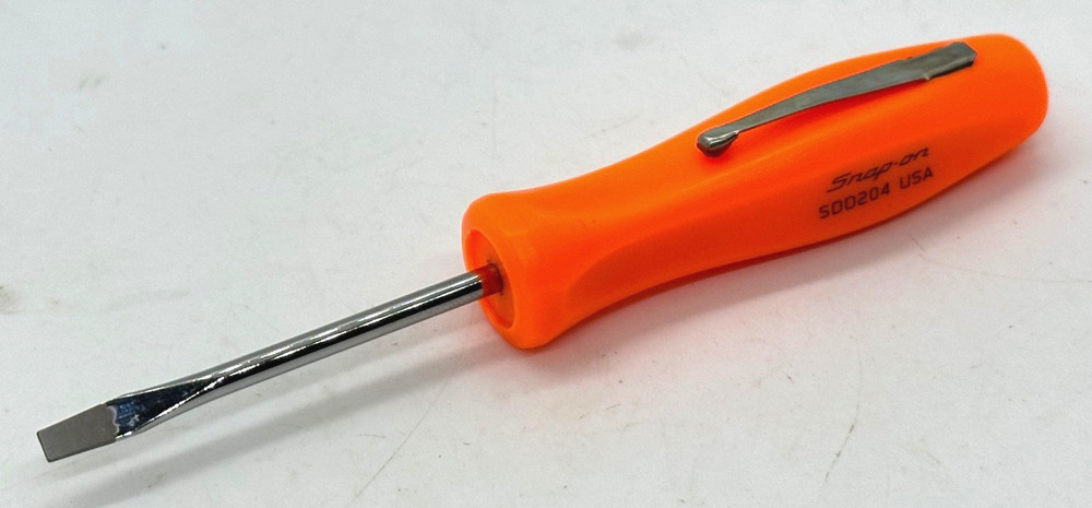 🇺🇸NEW Snap on Tools Flat Blade Slotted Pocket Clip Mini Screwdriver Orange