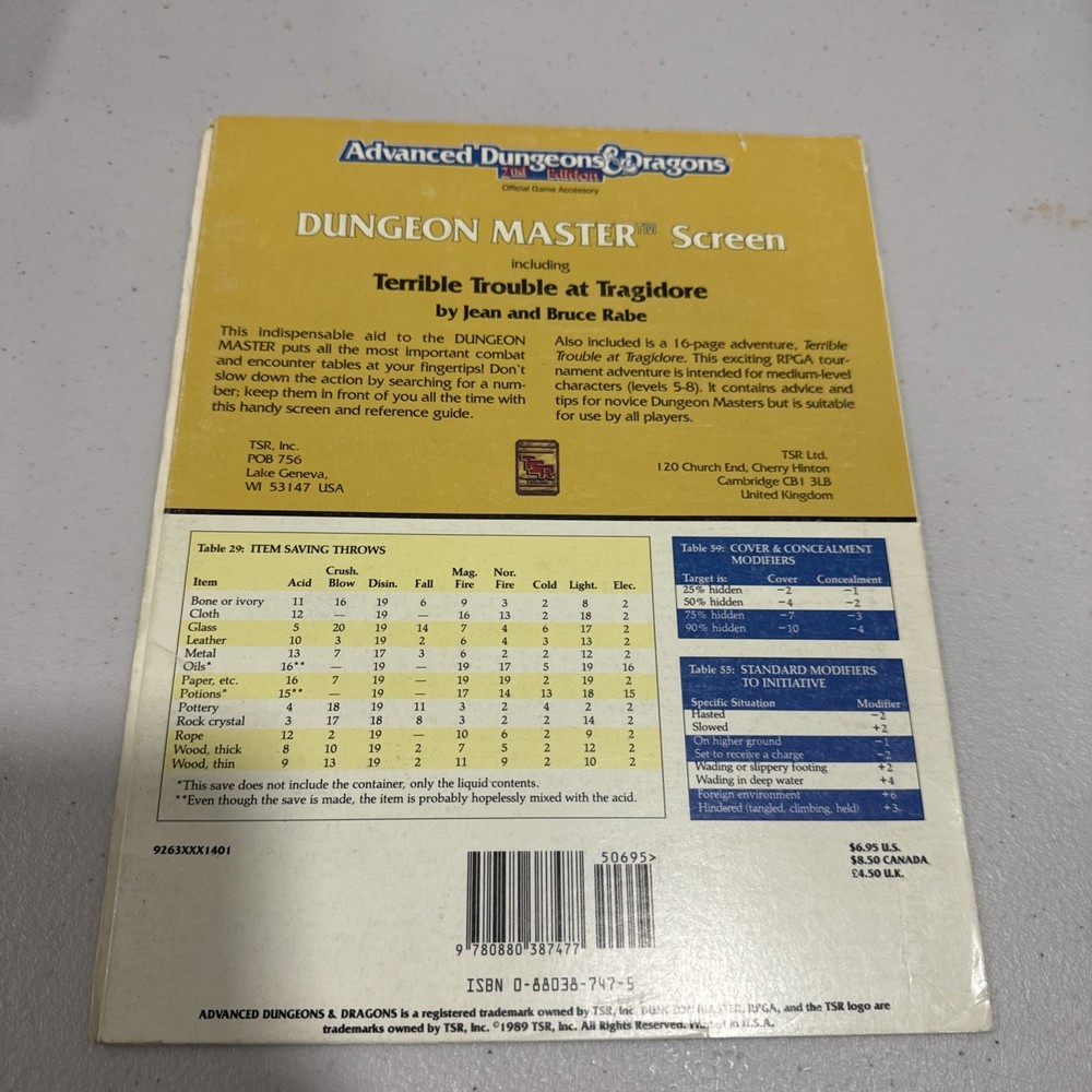 Advanced Dungeons & Dragons: Dungeon Master’s Screen 1989 ☆ Authentic ☆