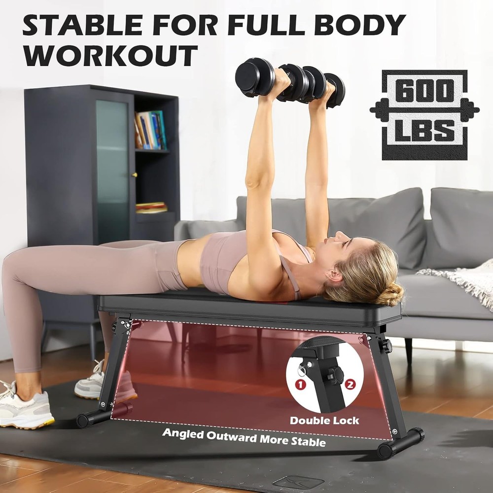 FLYBIRD Flat Bench, Foldable Weight Bench Easy Assembly for A-Red
