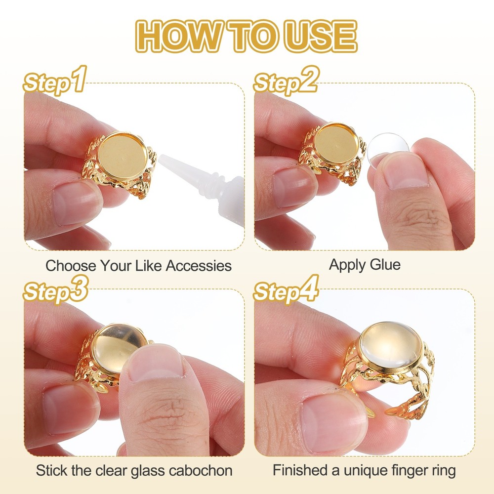 10Pcs Ring Base Blank, 12mm Ring Blank Base with 10Pcs Cabochon(Light Bronze)