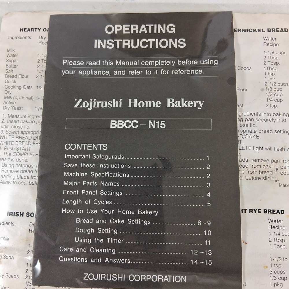 Zojirushi BBCC-N15 Automatic Bread Maker Machine Tested Works READ