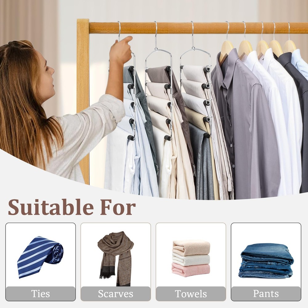 SINDAX Pants Hangers Space Saving - 4Pack, 5 Layers 4 Pack, Black