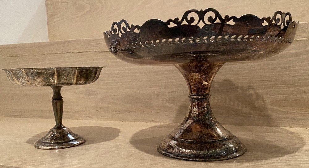 Set Of 2 Silver Plated, Footed Candy/ Fruit Dishes