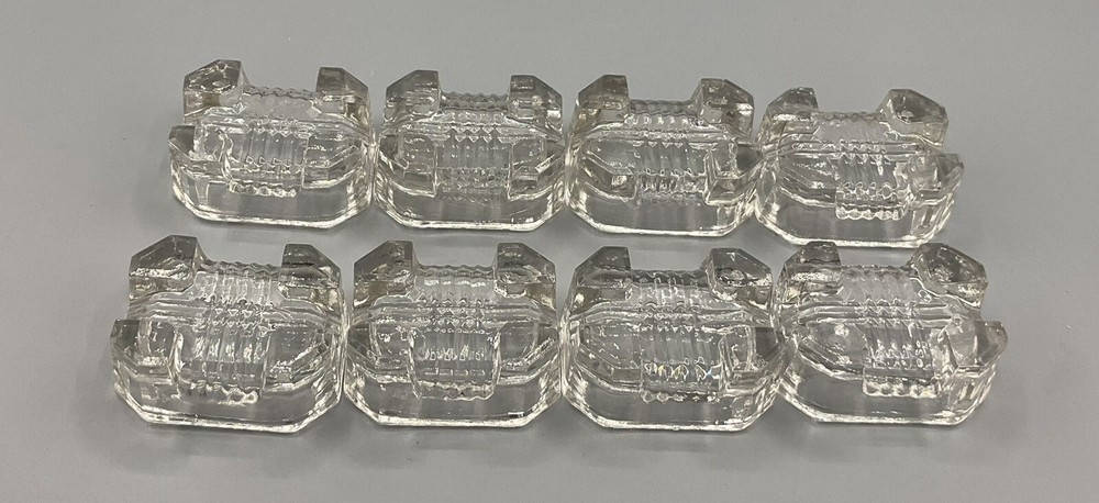 8 Vtg Cut Manganese Glass Rectangular Footed Clear Salt Dips/Cellars Crystal Set