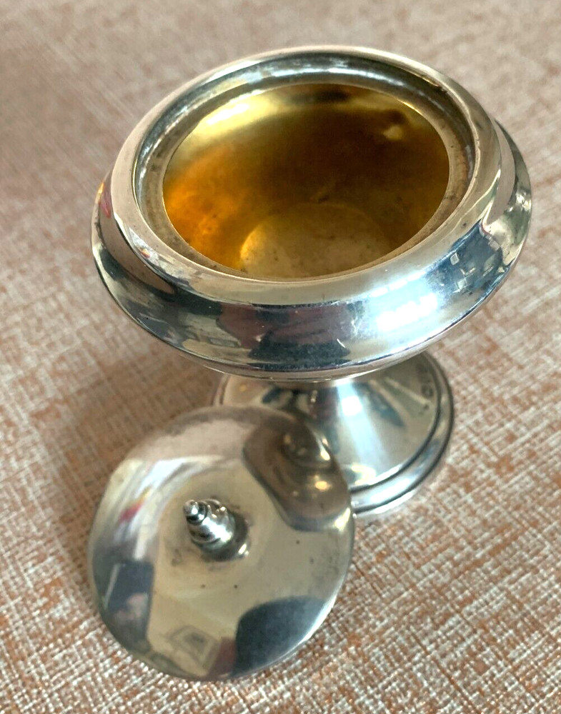 Antique Solid Silver Pedestal Patch Box with Mirror Lid Chester 1923