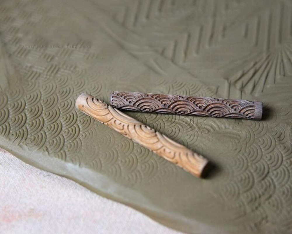 10 Stlyes Wooden Clay Texture Rolling Emboss Wave Pattern Roller Ceramic Pottery