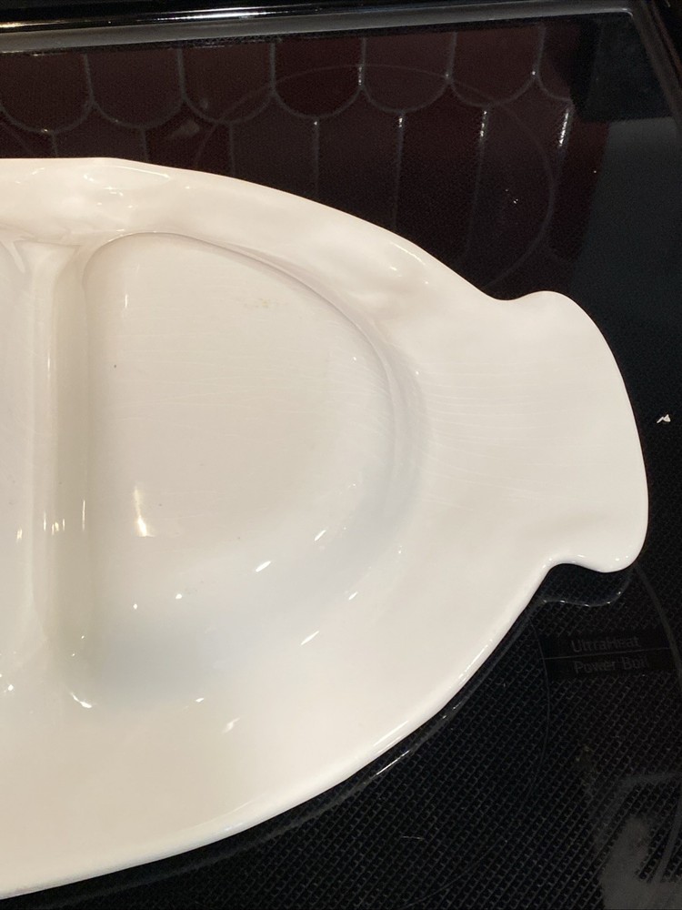 Large William Sonoma White Oval Divided Tray Raised Vegetable Pattern