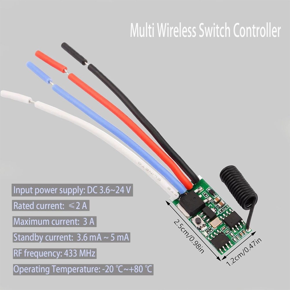 4 Channel Wireless Remote Switch, Mini Wireless Switch 5V/12V/24V 3A Relay, W...