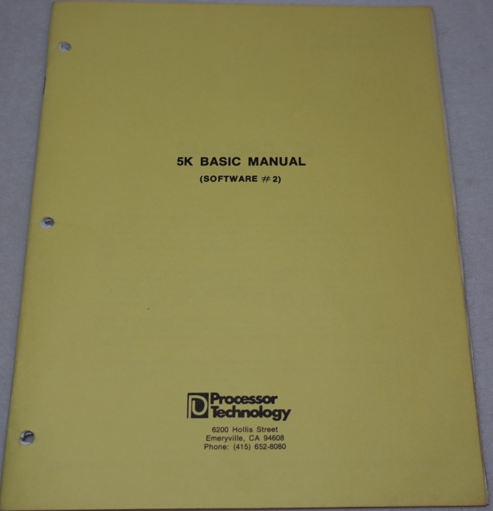 5K Basic Manual Software #2 Processor Technology 1976 Original Publication