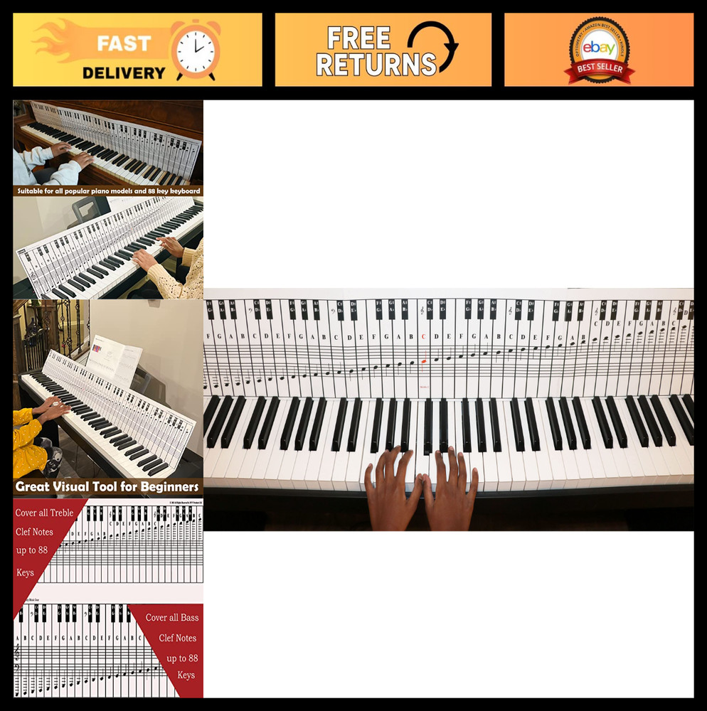 Piano & Keyboard Note Chart for 88 Keys - Visual Learning Tool for Beginners, Ea