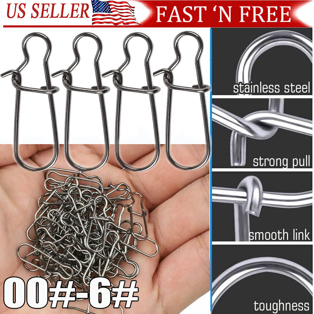100PCS Fishing Snaps Fastlock Clips Lures Barrel Swivels 00#-6# Stainless Steel