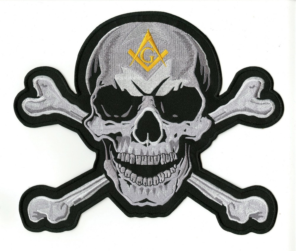 MASONIC SKULL Patch 10.5" | Skeleton Crossbones | Embroidered Iron On | Large