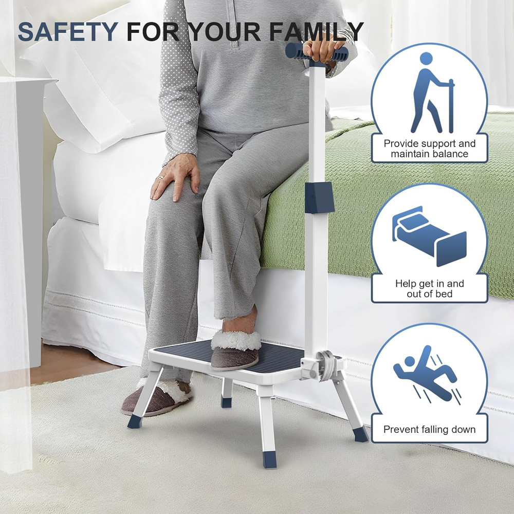 Folding Step Stool, Step Stools with Handle for Elderly Adults, Metal Steppin...