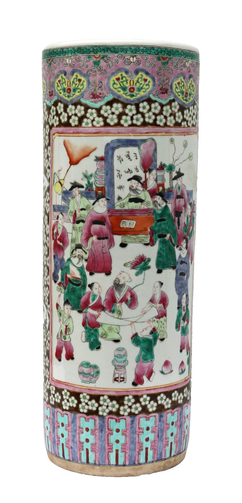 Vintage Large Mid Century Famille Rose Porcelain Umbrella Stand 24"