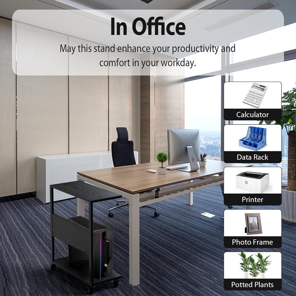 Office Home Mobile Cart for Books, Printer, Computer CPU Organizing - Black Colo
