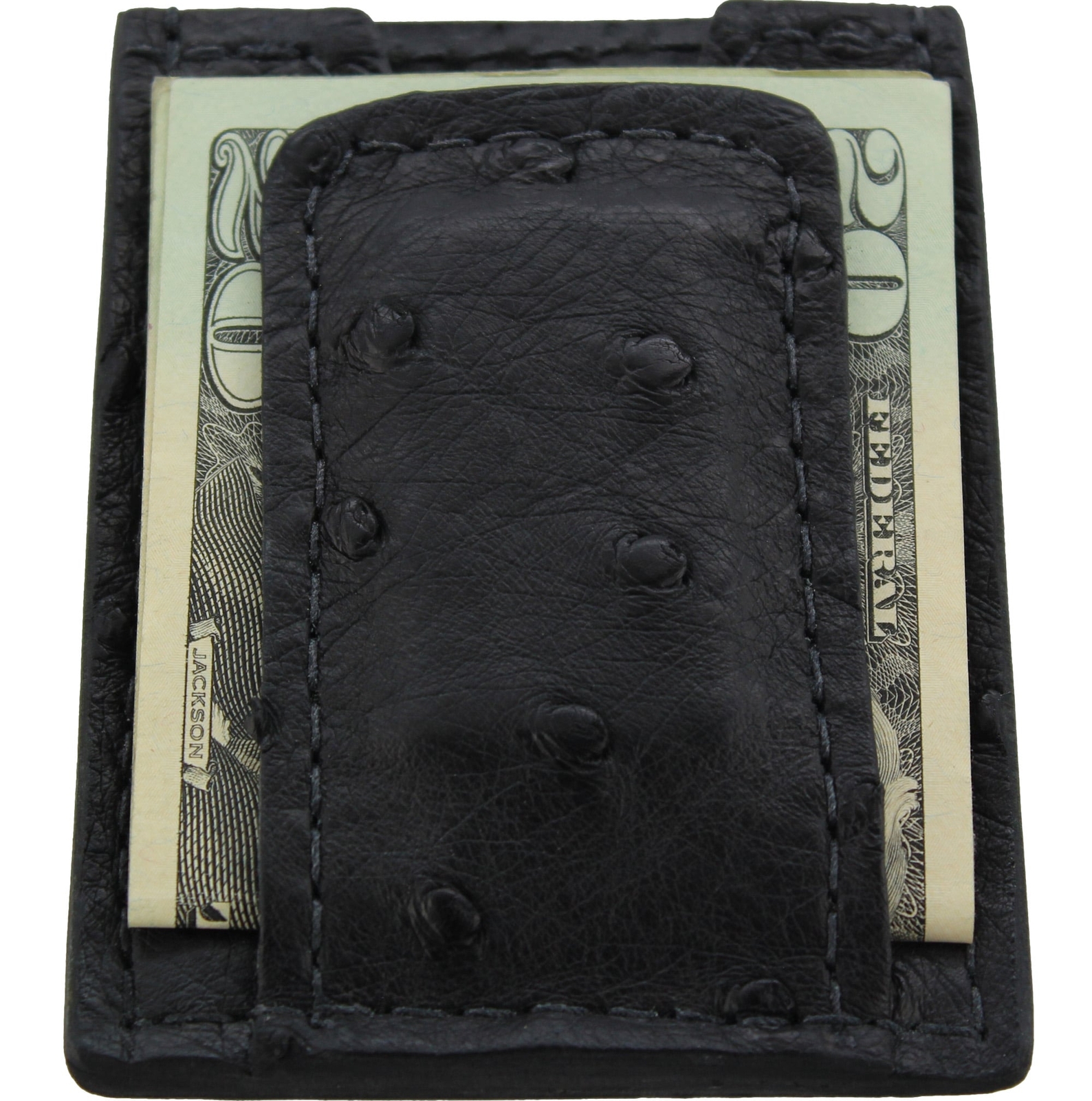 Black Ostrich Money Clip Wallet With Credit Card Slots Quality USA Handcrafted