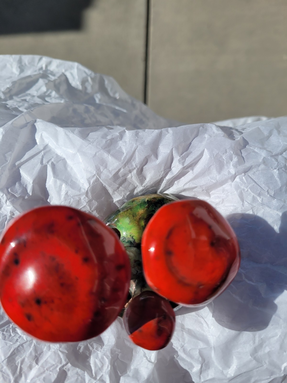 Rare Vintage Early Lorenzen Lantz Nova Scotia Clay Gloss Red Mushroom Tricholoma