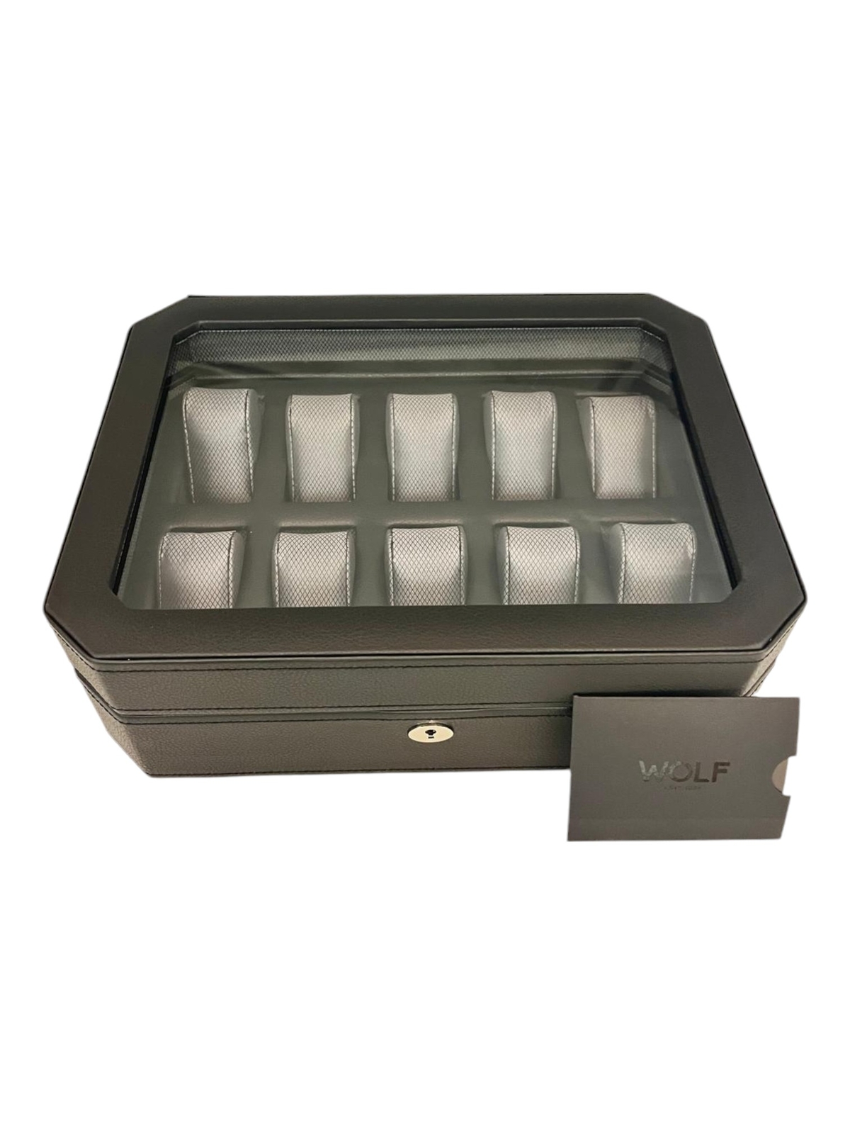 Wolf 4584029 Windsor 10 Piece Watch Box in Black & Grey MSRP $315