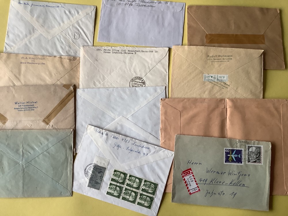 Germany Registered mail 12 postal stamps covers items Ref A575