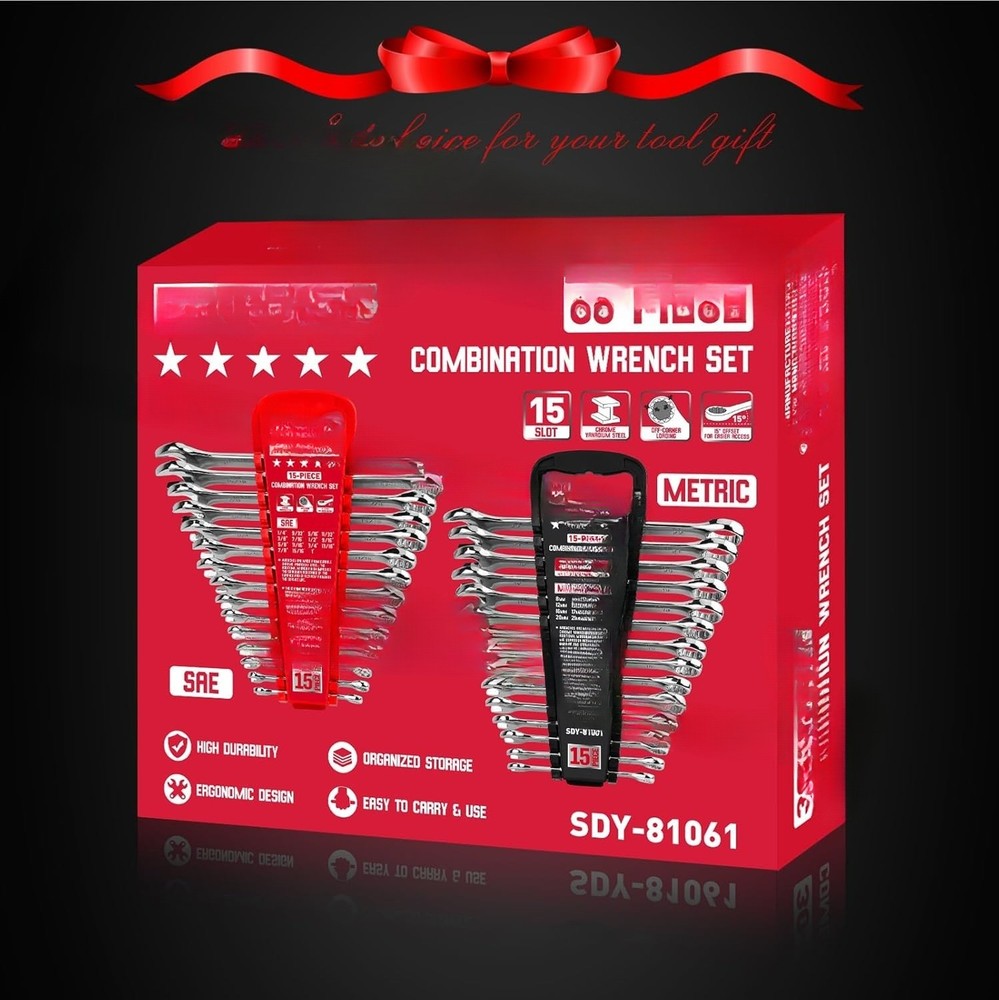 30-Piece Combination Wrench Set - Open-End Wrench Set with Storage Case