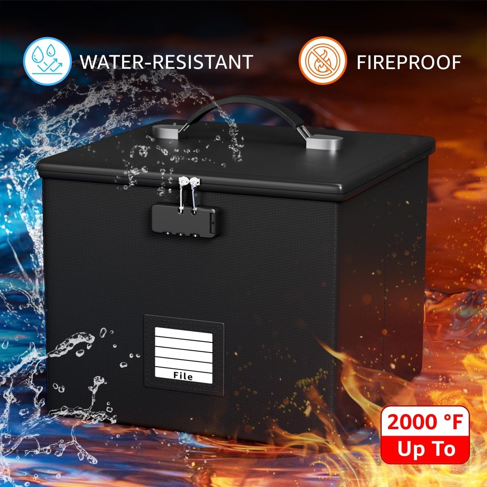 Fire Proof File Box for Documents - Portable Fireproof Document Organizer Box...