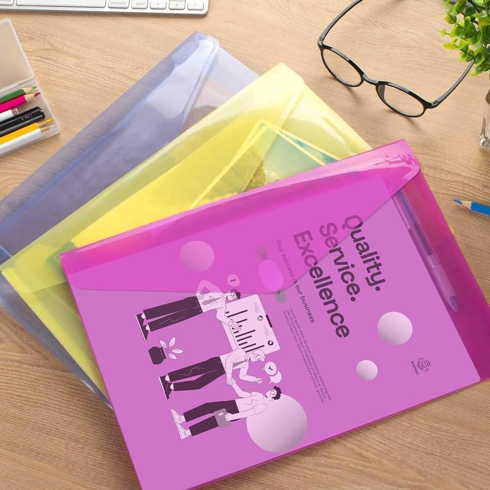 12 Pack Plastic Envelopes File Folders, Plastic Folders w Pockets Large Capacity