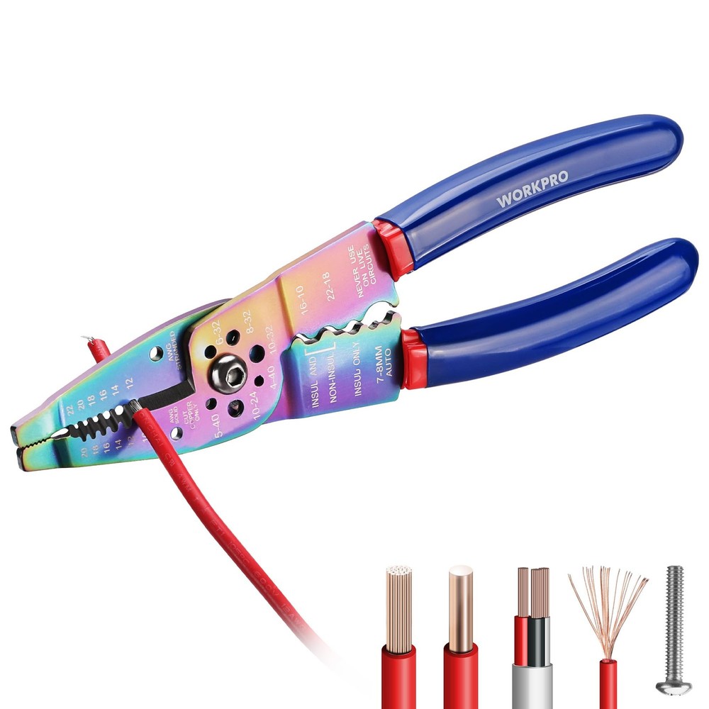 WORKPRO 8" Wire Stripper/Wire Crimping Tool, Stripper Titanium Coated