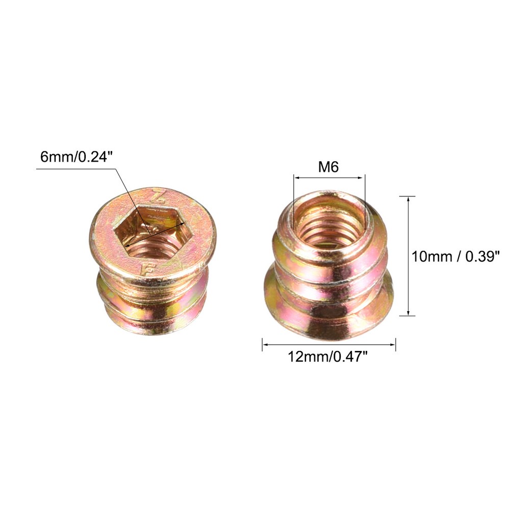 Wood Furniture M6x10mm Threaded Insert Nuts Interface Hex Socket Drive 20pcs