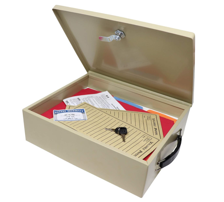 Fire-Retardant Security Safe Box with Key Lock, Portable Document Storage Box