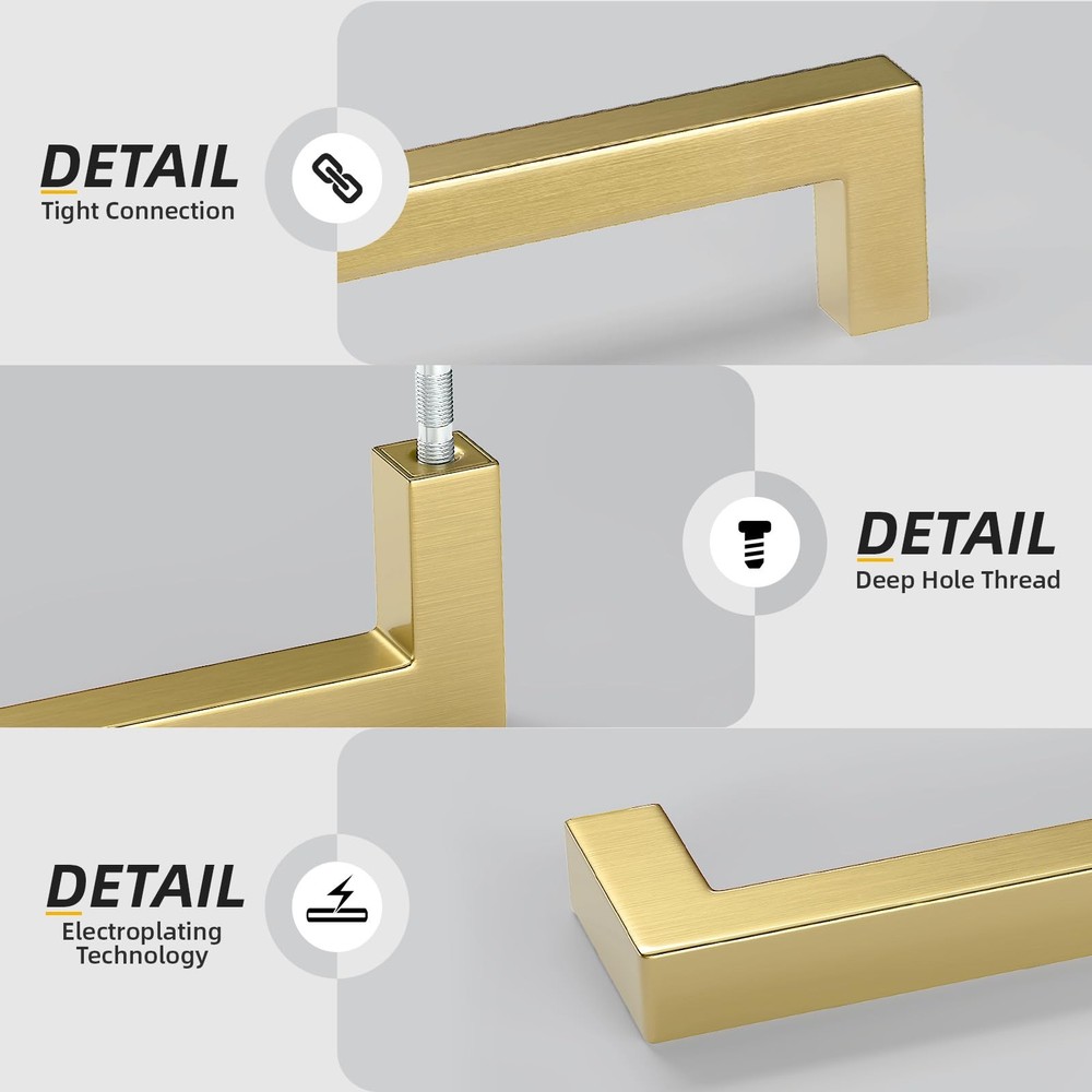 Brushed Brass Cabinet Handles Drawer Pulls and Knobs 5 Pack - LSJ12GD76 Stain...