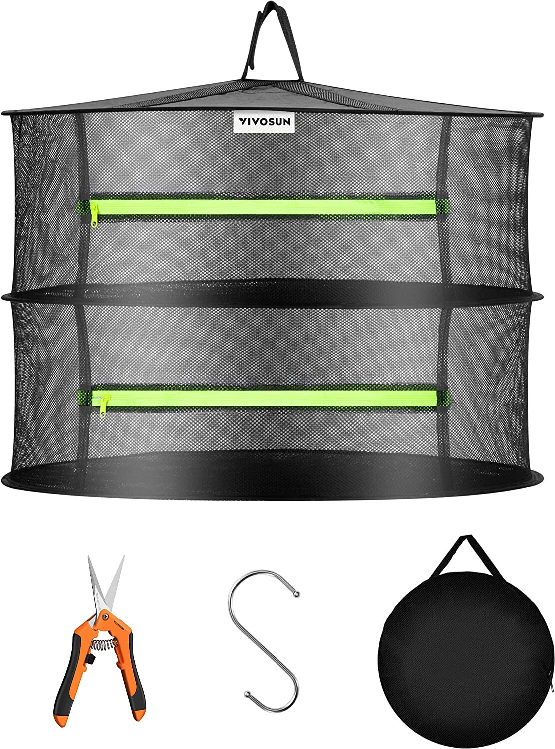 2ft 2-Layer Hanging Herb Mesh Rack Foldable Drying Net with Zippers