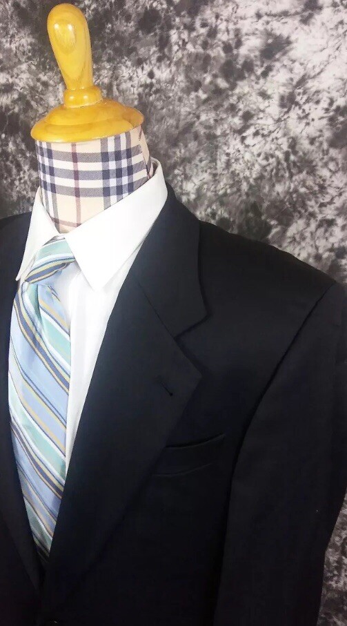 Mens 42L Hugo Boss Solid Black Button Suit Coat