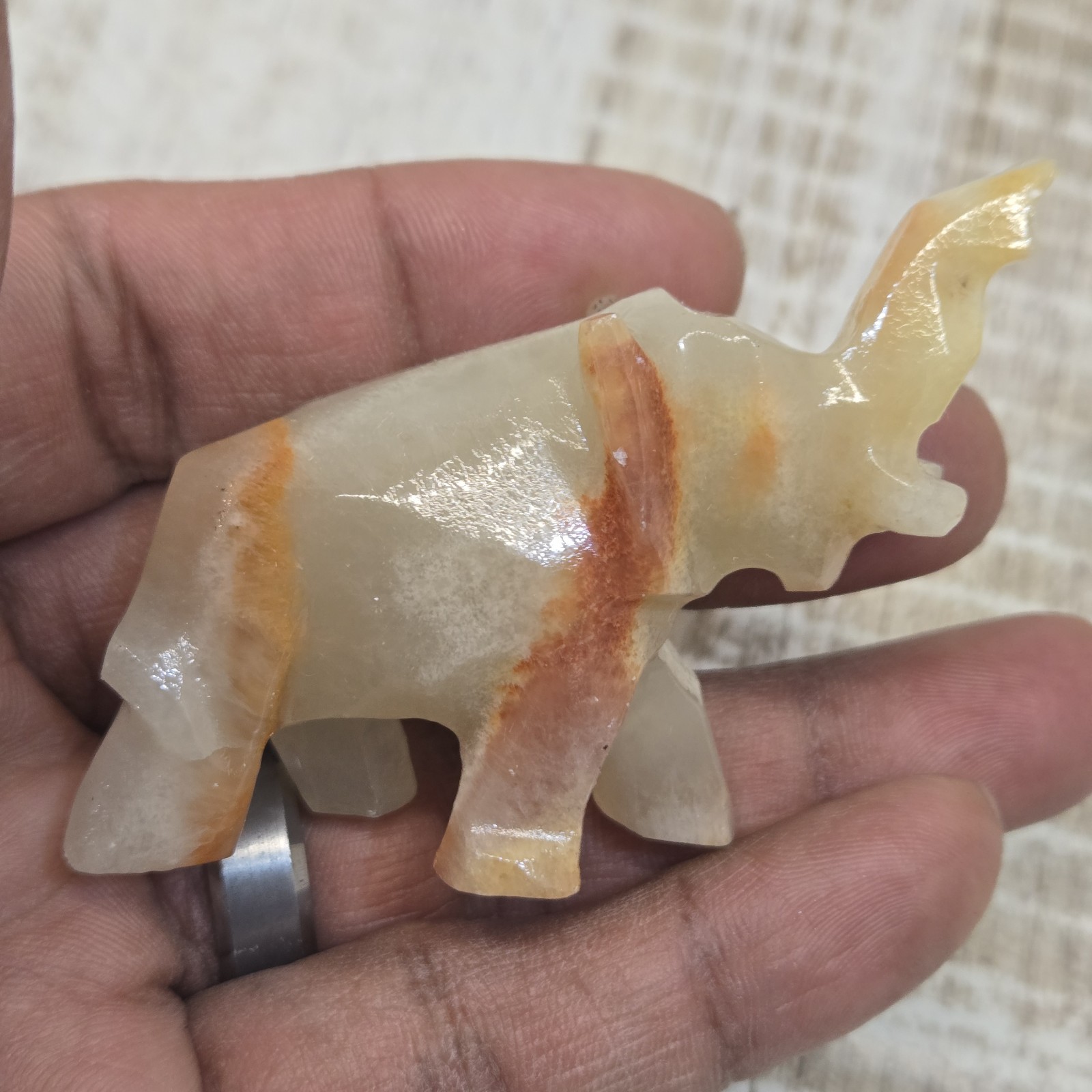 Lot Of 4 Vintage Hand Carved Marble/ White Onyx Quartz Stone Elephants